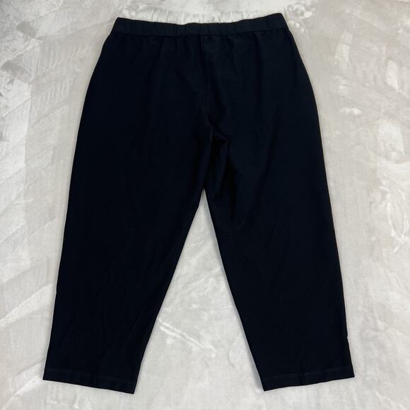 Eileen Fisher Pants Womens Large Black Crepe Crop Elastic Waist Minimal Preppy - Picture 9 of 11